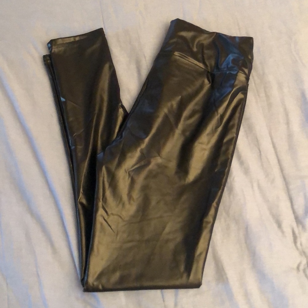 Black Leather High Waisted Disco Leggings - Picture 6 of 6